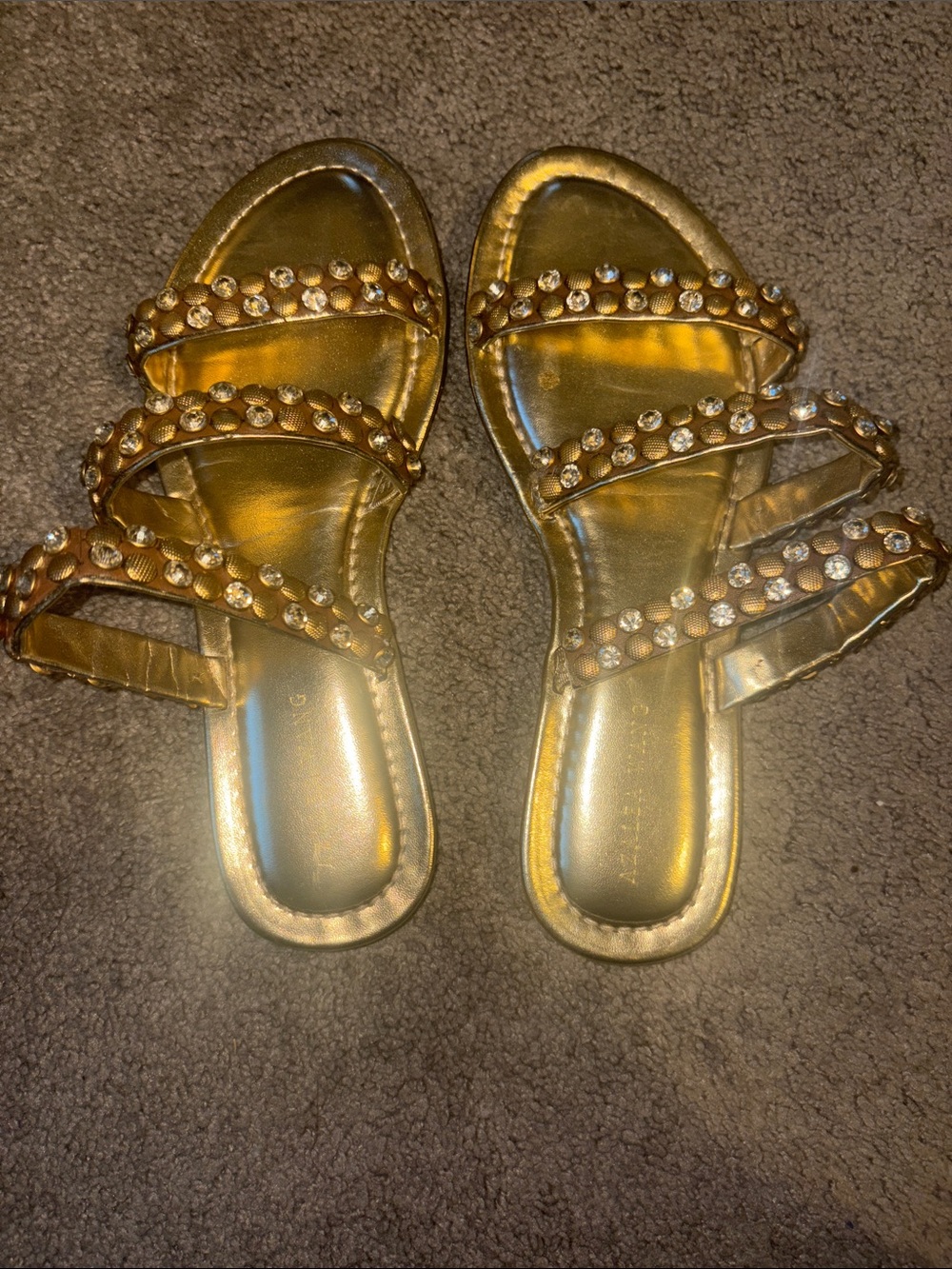Gold Studded Triple-Strap Slide Sandals for Women